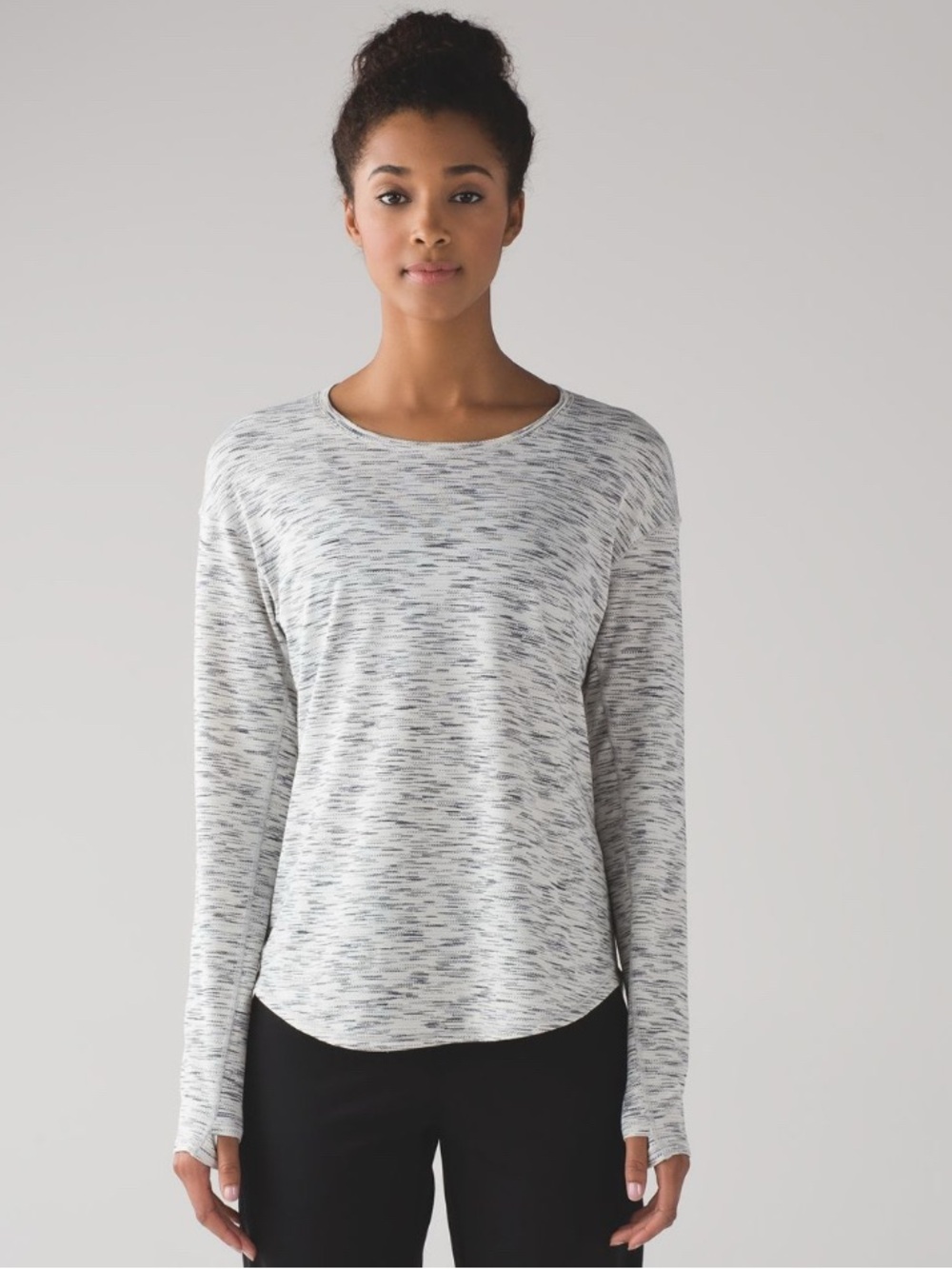 Lululemon Lost in Pace Light Gray Space-Dye Long Sleeve Exercise Yoga Top size 8